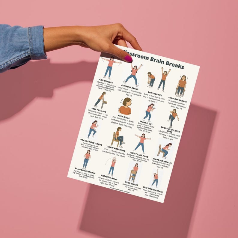 Classroom Brain Breaks Printable | 16 Kids Movement Exercises | A4 ...