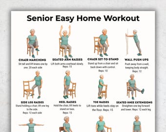 Senior Home Workout | 16 Beginner Exercises Printable | Low-Impact Chair Exercises for Seniors | Easy At Home Workout PDF for Seniors