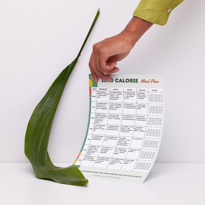 1500 Calorie Meal Plan Printable | 7-Day 1500 Calories Menu PDF for Easy Meal Prep