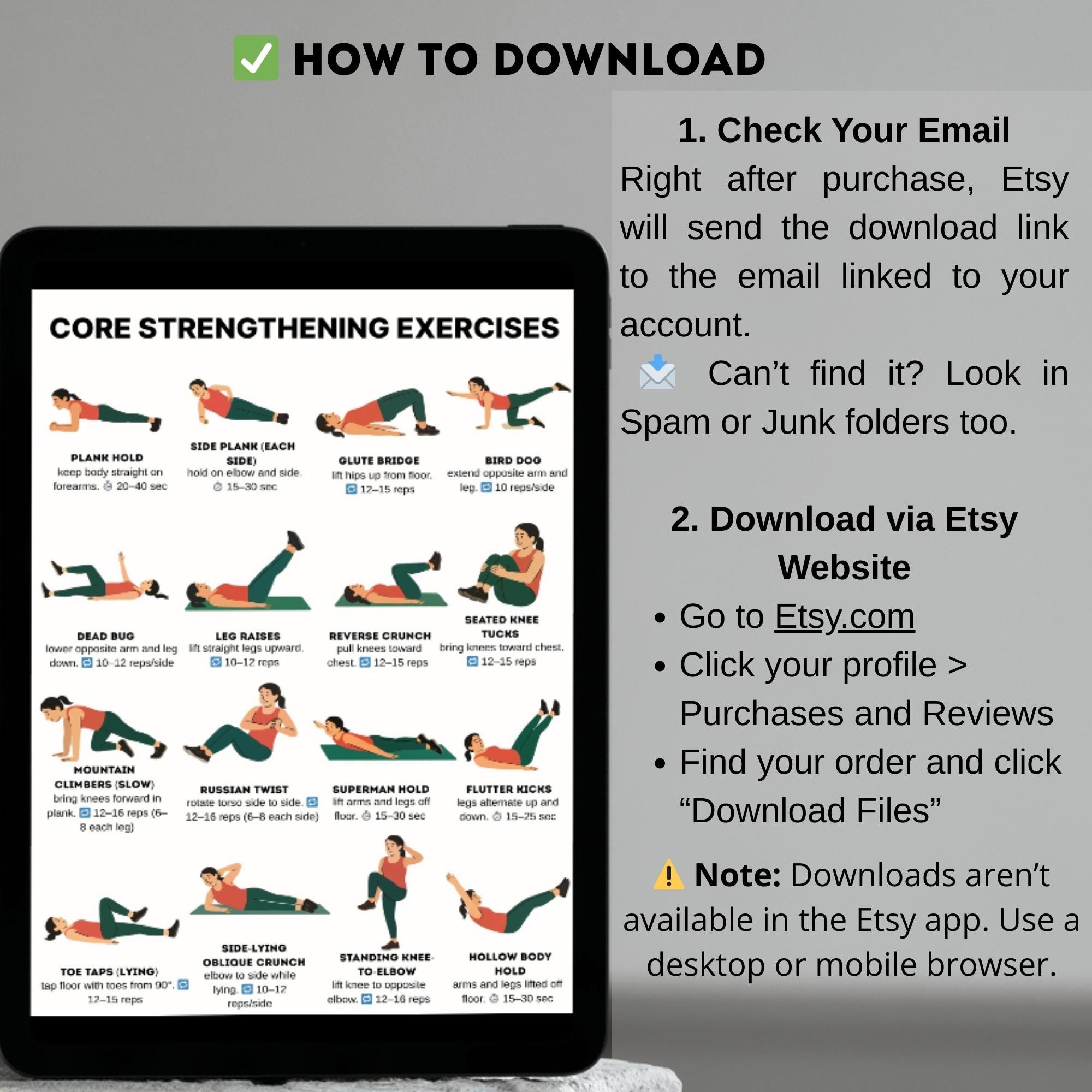 Core & Abs Workout Poster: No Equipment Home Fitness Guide (digital ...