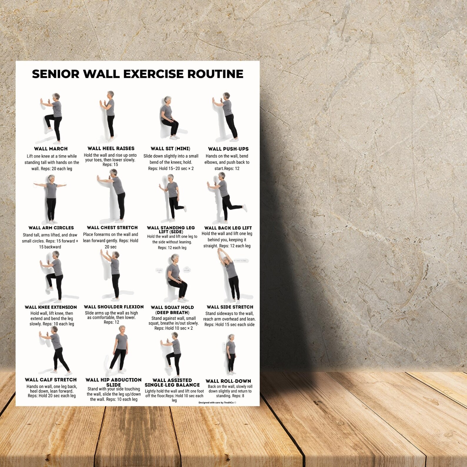 Fim Exercise Sheet.pdf Senior Wall Exercise Routine Printable | 16 Standing Wall Exercises for ...