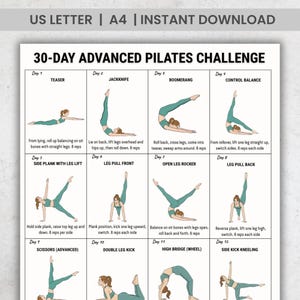 30 Day Advanced Pilates Challenge Printable | Daily Pilates Workout Plan PDF | A4 & US Letter | Home Workout Wall Art