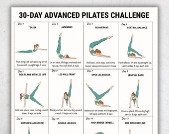 30 Day Advanced Pilates Challenge Printable | Daily Pilates Workout Plan PDF | A4 & US Letter | Home Workout Wall Art