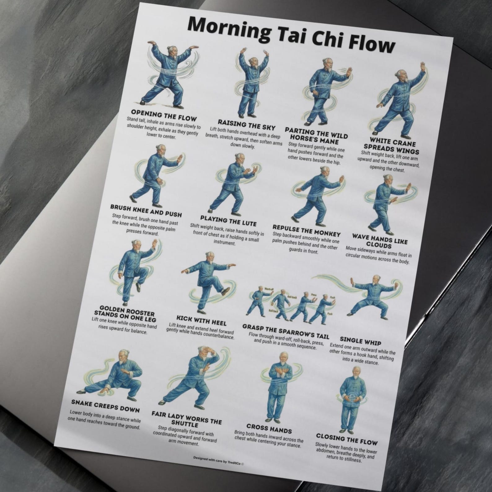 Tai Chi Morning Routine Printable PDF Poster, Daily Tai Chi Flow Chart ...