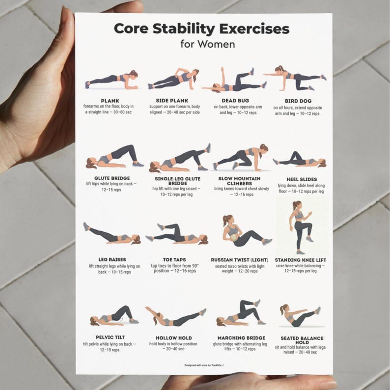 Core Stability Exercises for Women | Core Stability Workout Printable ...