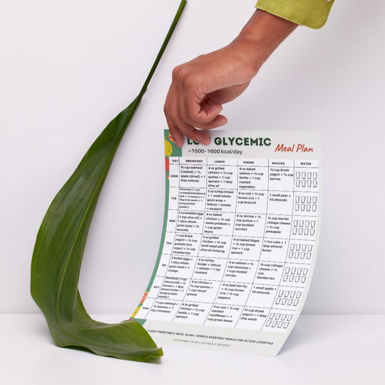 Low Glycemic Meal Plan Printable | 7 Day Low GI Menu PDF