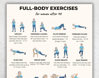 Ejercicios para mujeres después de los 40, plan de entrenamiento completo, rutina de fitness imprimible, entrenamiento de fuerza, gimnasio en casa (PDF), tabla de ejercicios