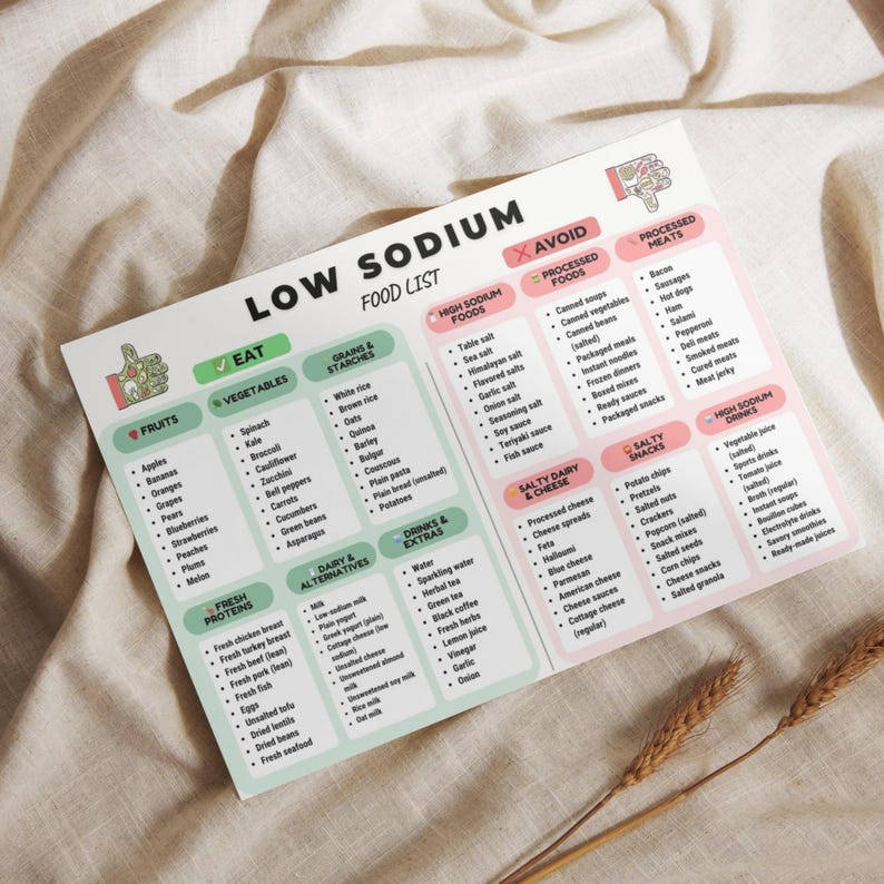 Low Sodium Food List Printable, Low Sodium Diet Food List, Low Salt ...