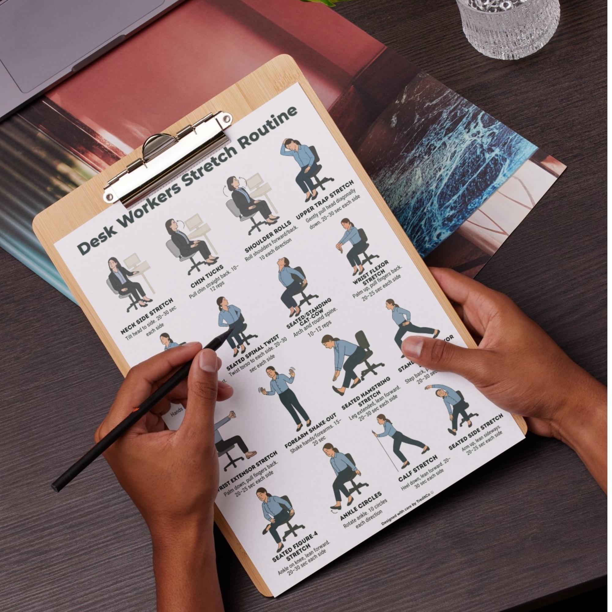 Office Stretch Routine Desk Stretch Routine Printable, Office Chair Exercises Chart, Workplace ...
