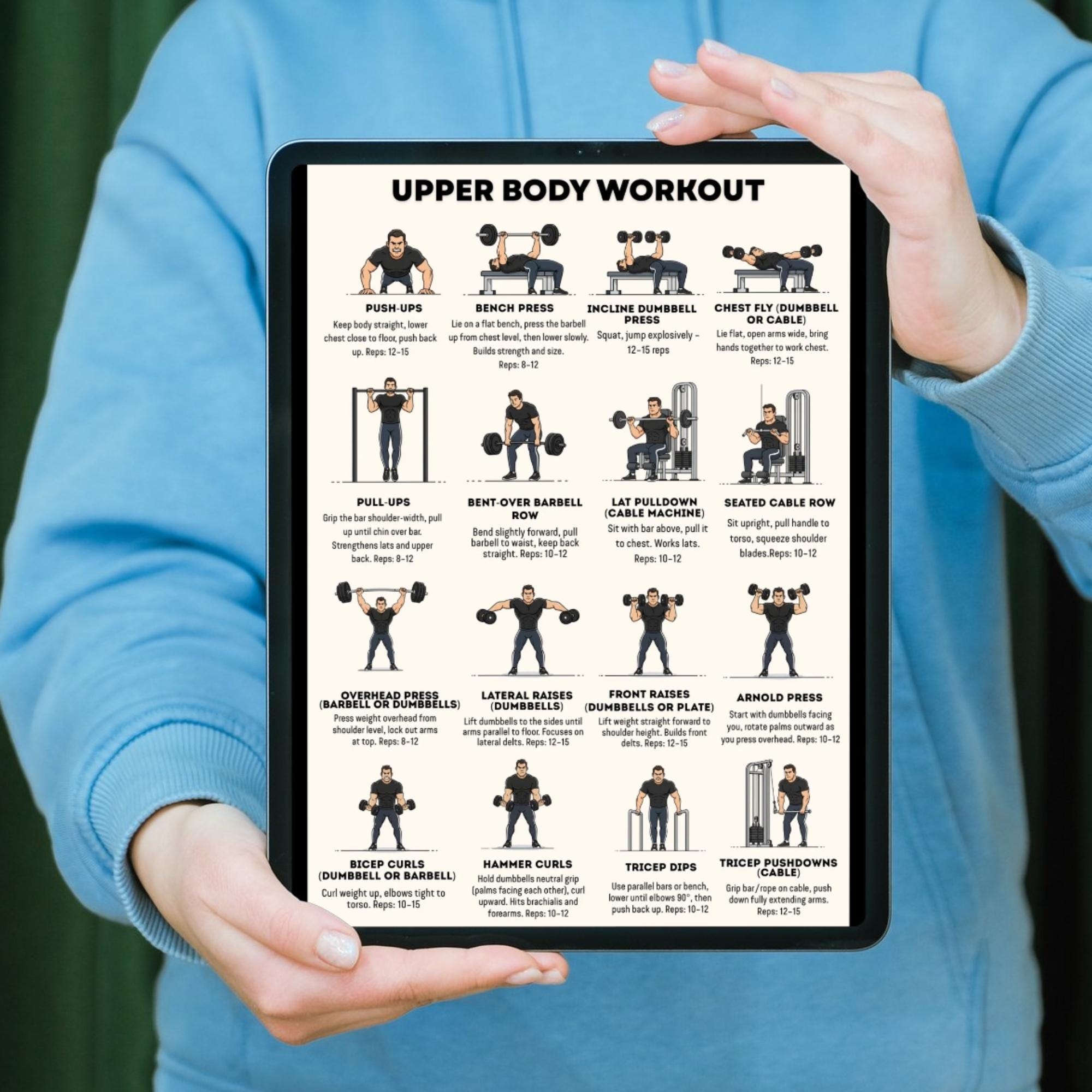 Upper Body Workout for Men Printable | 16 Exercises Chest Back ...