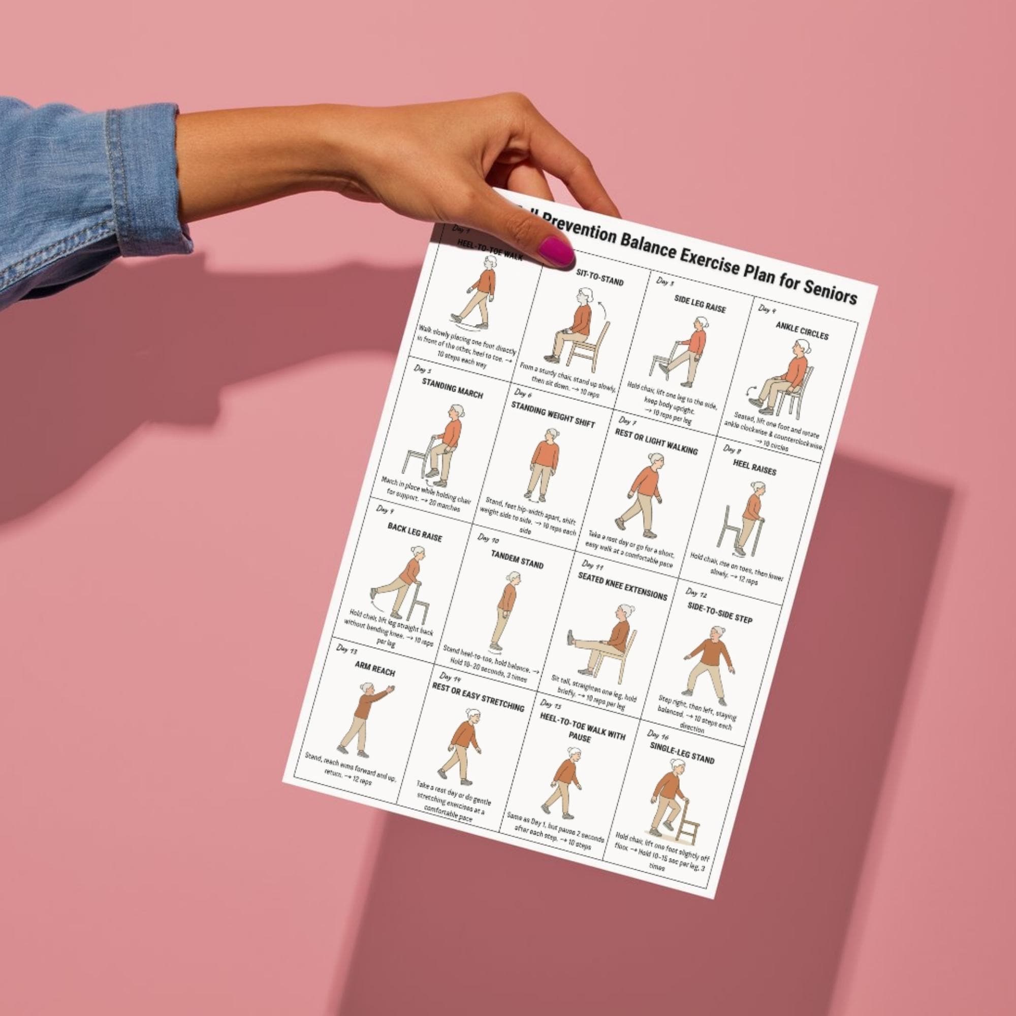 Balance Exercises for Seniors | 30 Day Fall Prevention Printable PDF ...