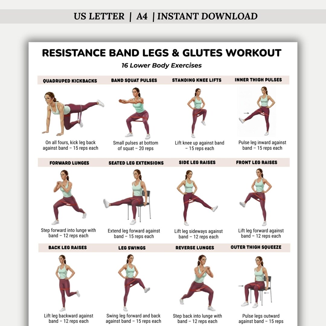 Resistance Band Leg Workout, Glutes Workout With Bands, Lower Body ...