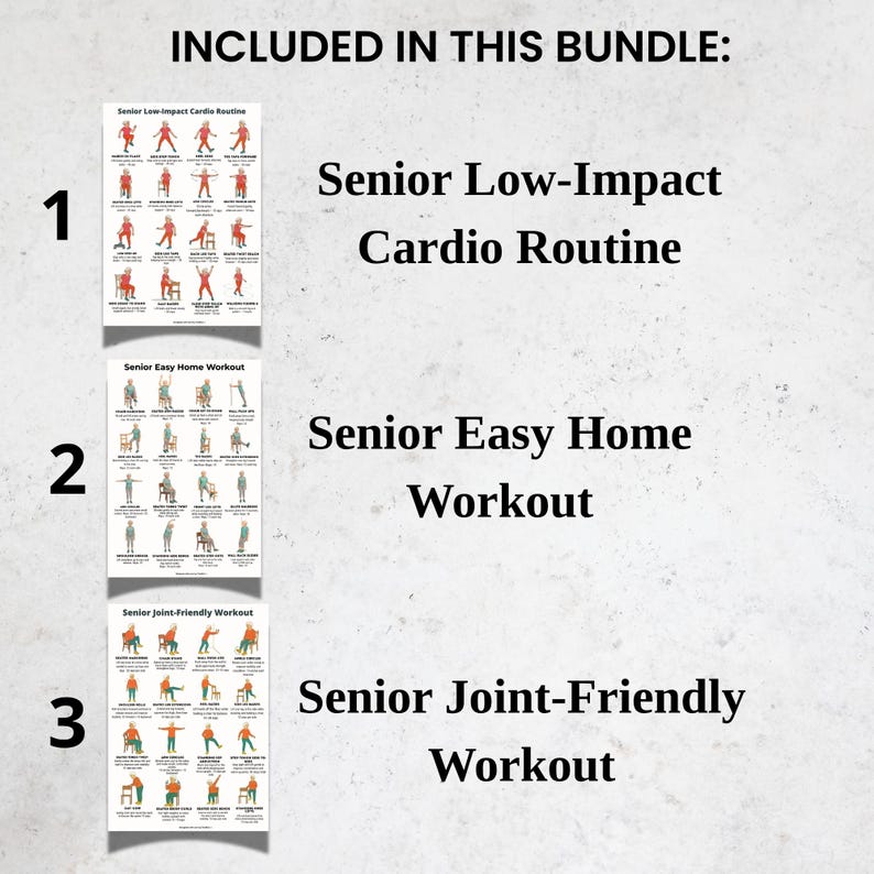 Senior Workout Bundle Printable | 3 Low-Impact Exercise Posters