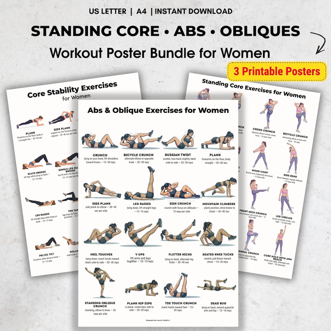 Standing Core Abs Oblique Exercises for Women Bundle | Standing Abs ...
