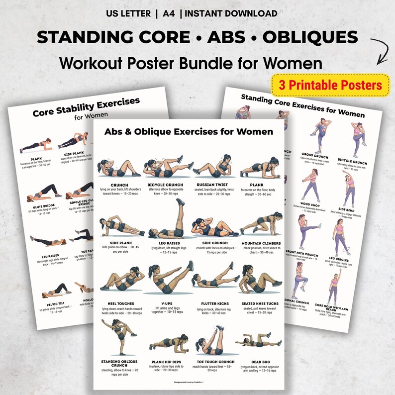 Standing Core Abs Oblique Exercises for Women Bundle | Standing Abs ...