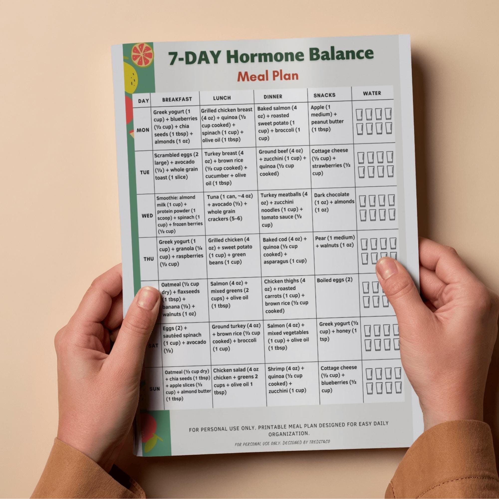 Hormone Meal Plan 7 Day Printable PDF, Hormone Diet Plan, High Protein ...