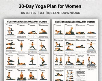 30-Day Hormone Balance Yoga Plan for Women, Daily Yoga Challenge Printable, Yoga Poses Chart, Home Workout Routine, Yoga Plan for Beginners