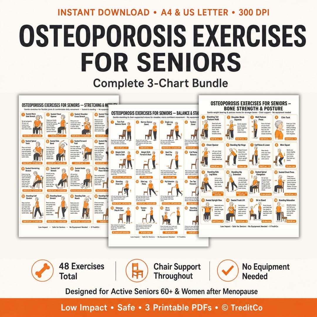 Osteoporosis Exercises for Seniors Printable PDF Bundle — 3 Gentle Bone ...