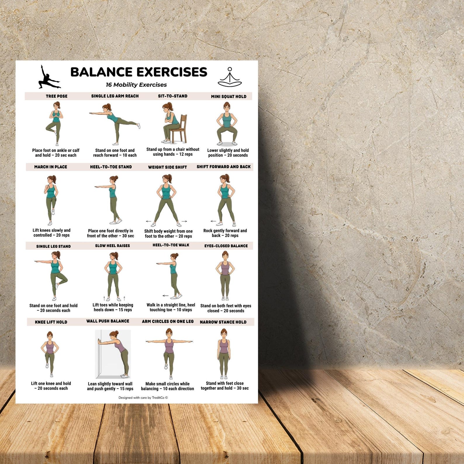 Balance Exercises Printable Chart, Balance Training Workout Poster ...
