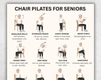 Chair Exercises for Seniors Poster, Seated Pilates for Elderly, Gentle Workout Chart, Senior Fitness Printable PDF Wall Art
