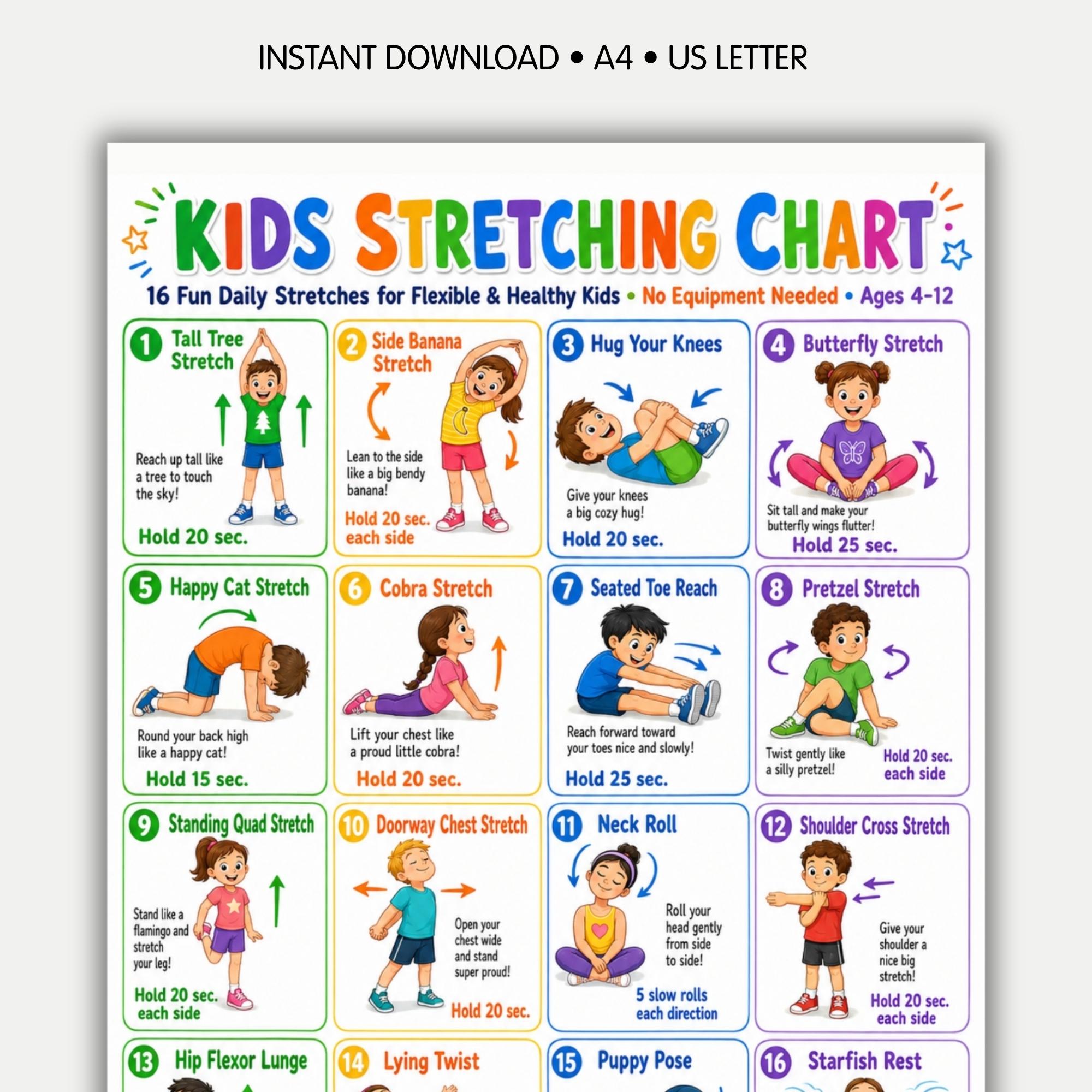 Posters for Kids Stretches - Etsy