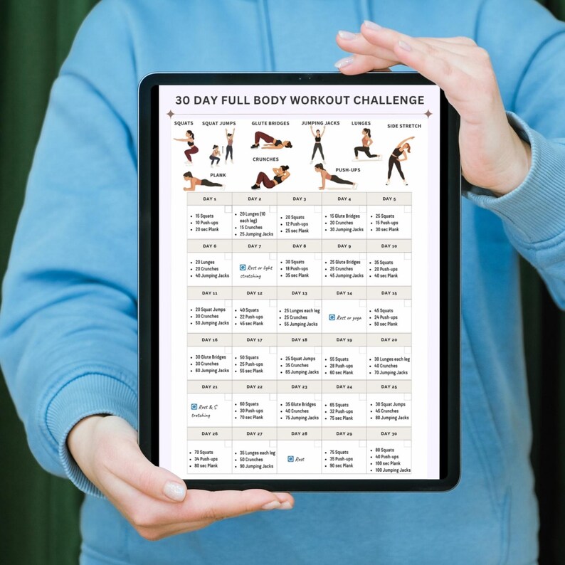 30 Day Full Body Workout Challenge Printable Chart | Home Fitness ...