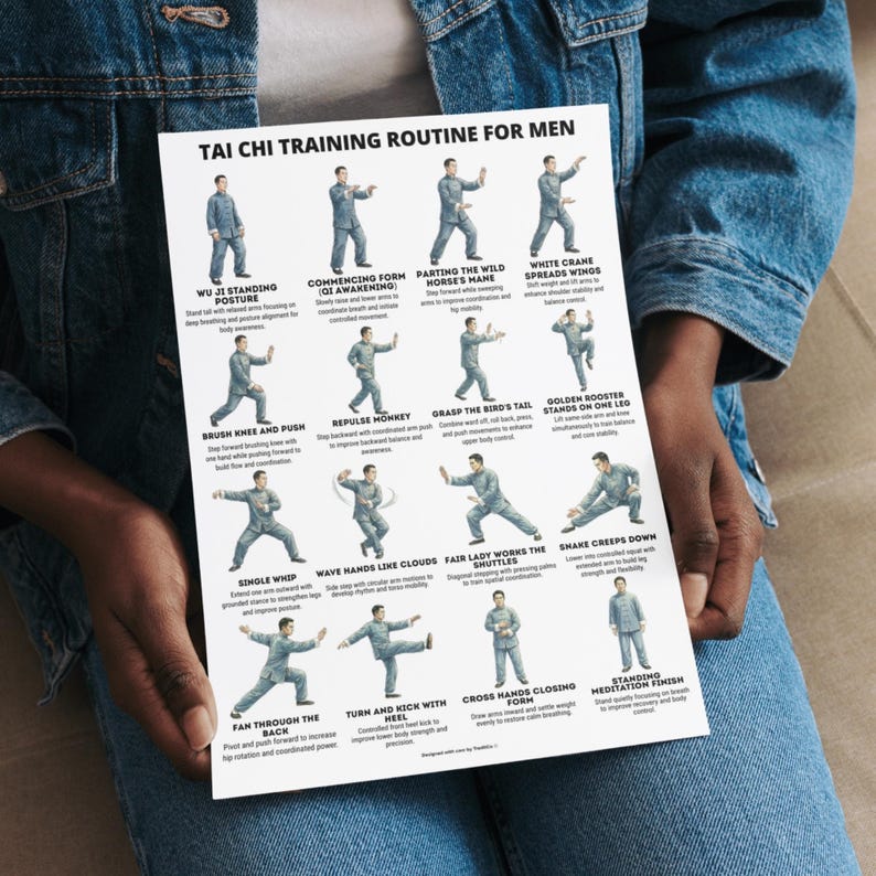 Tai Chi Exercises Printable Poster PDF, Tai Chi Workout Routine Chart ...