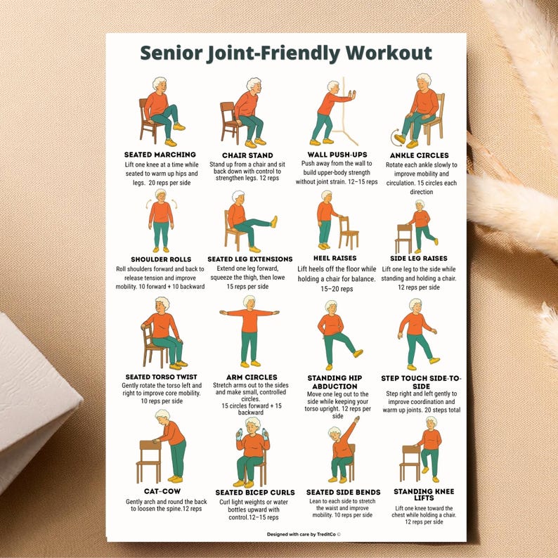 Senior Joint-Friendly Exercises • 16 Low-Impact Printable Workout