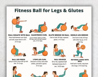 Fitness Ball Exercises for Legs & Glutes PDF | 16 Stability Ball Workouts for Home Gym | US Letter A4 Printable Fitness Guide