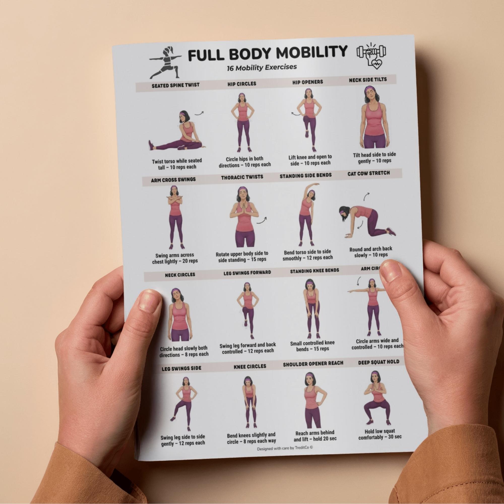 Printable Mobility Full Body Mobility Exercises Printable Chart, Mobility Workout Poster ...