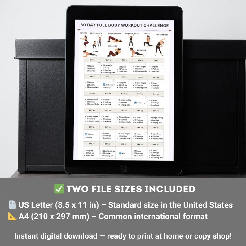 30 Day Full Body Workout Challenge Printable Chart | Home Fitness ...