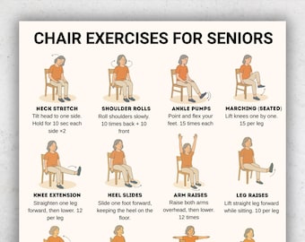 Chair Exercises for Seniors Printable, Seated Workout Chart, Gentle Senior Fitness, Low Impact Routine, Instant Download