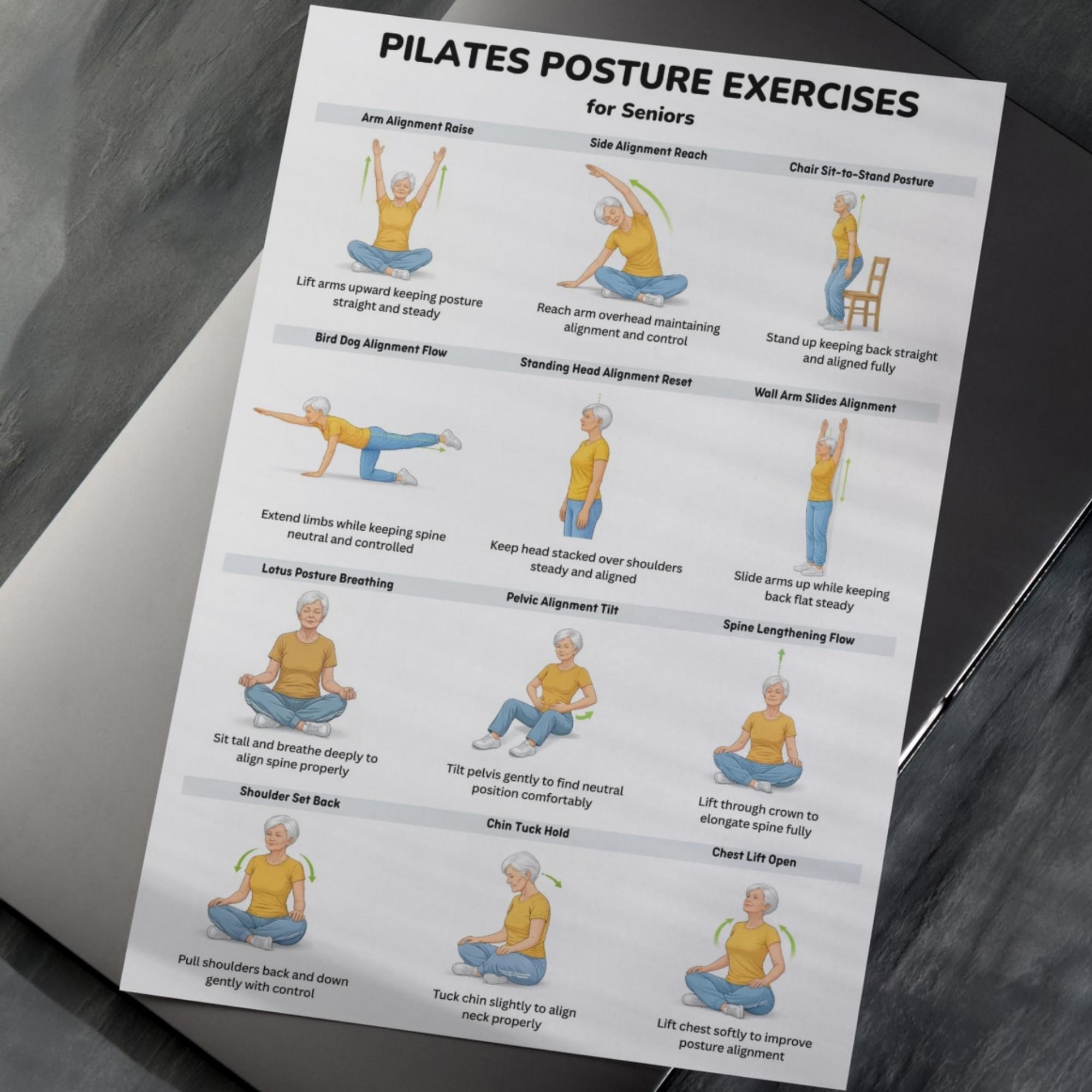 Daily Posture Routine Pilates Posture Exercises for Seniors Printable, Low Impact Alignment ...