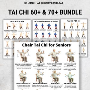 Tai Chi for 60+ and 70+ Exercises Bundle Printable PDF, Senior Balance Training, Walking and Chair Tai Chi Set