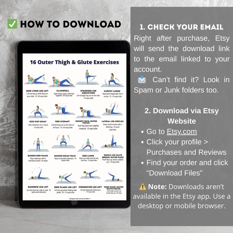 16 Outer Thigh & Glute Exercises Printable | Lower Body Workout Sheet (A4 & US Letter)