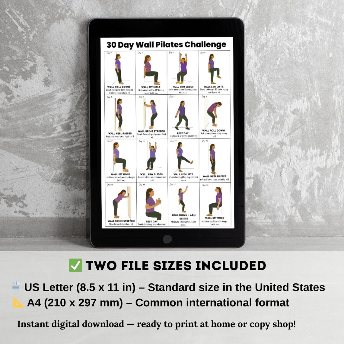 30 Day Wall Pilates Challenge Printable PDF, Gentle Daily Wall ...