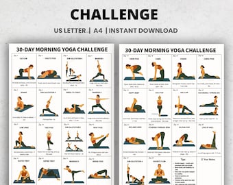 30-Day Morning Yoga Challenge Printable | Daily Yoga Poses Chart | Illustrated Yoga Routine | Beginner Yoga Wall Art Download