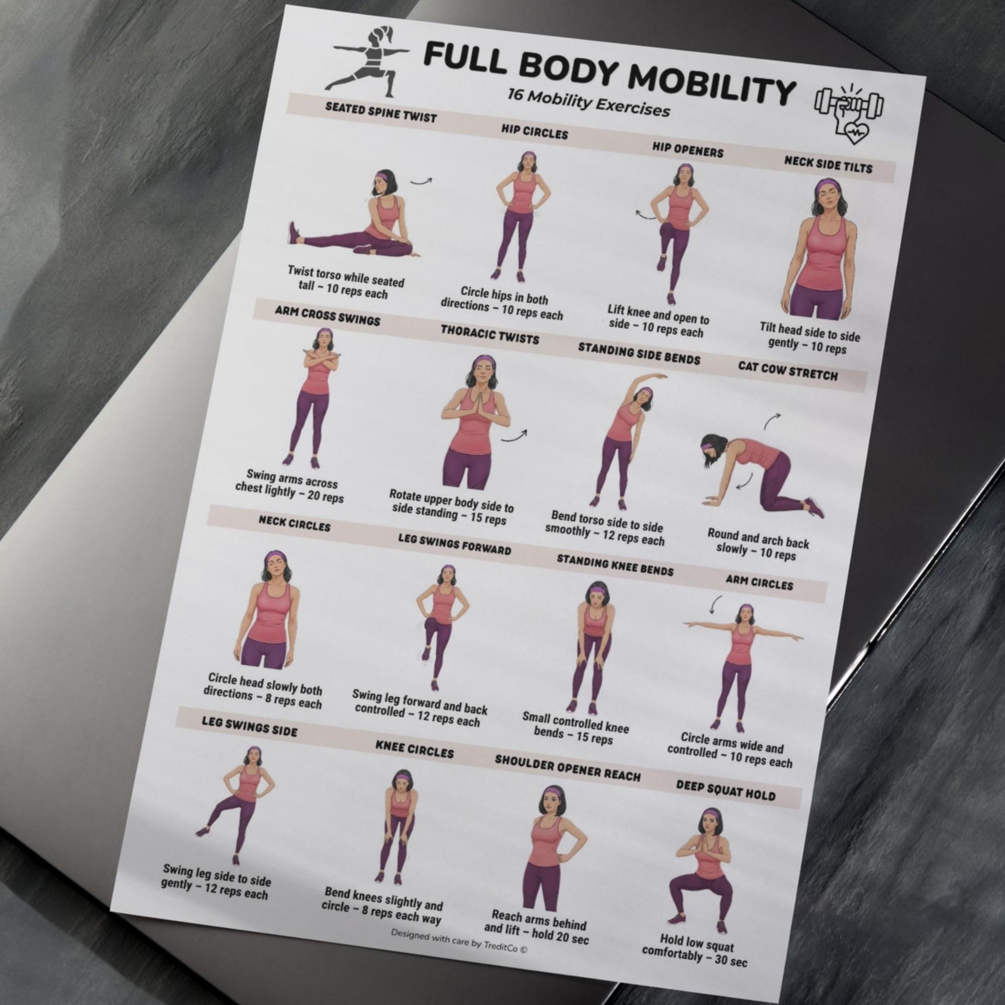Printable Mobility Full Body Mobility Exercises Printable Chart, Mobility Workout Poster ...