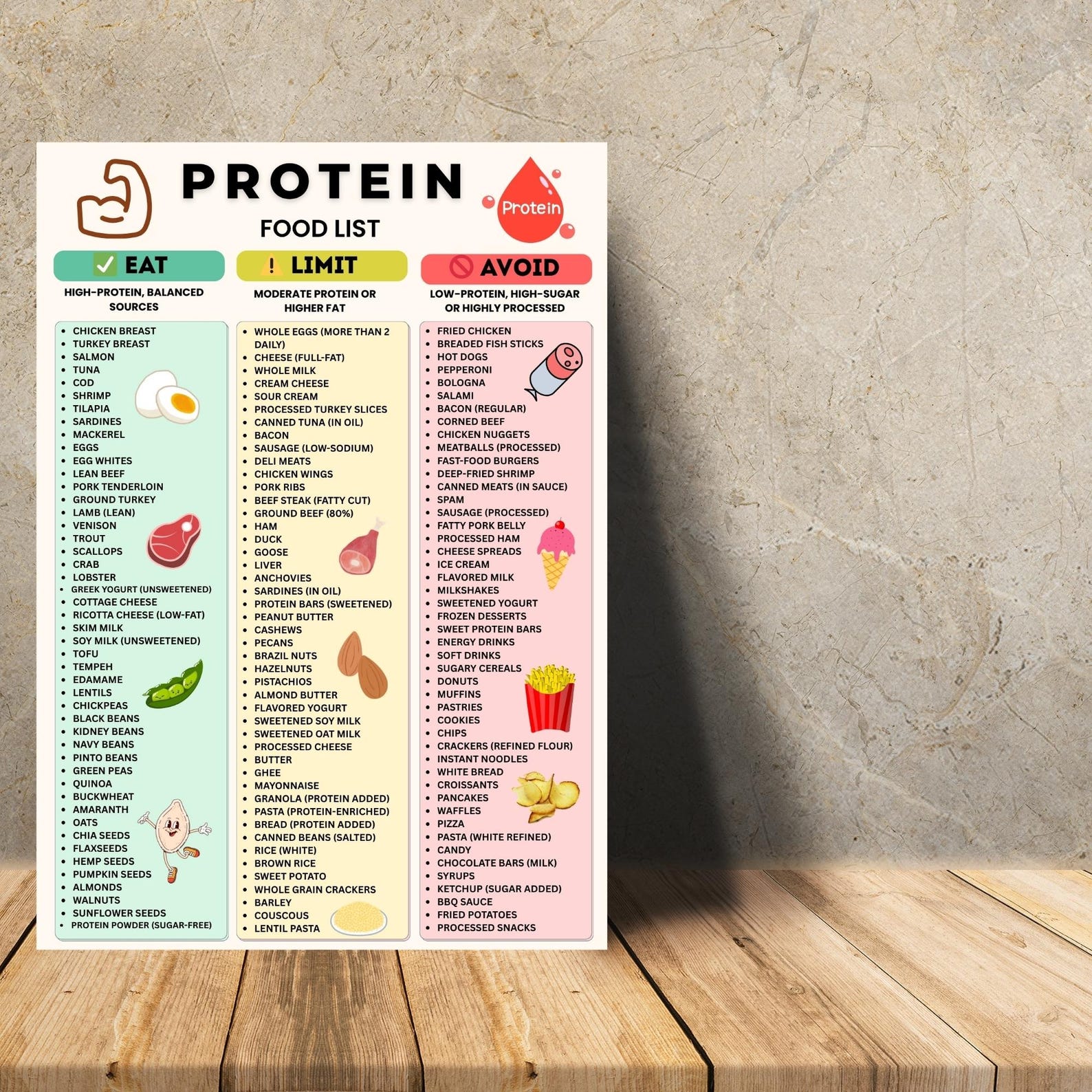 Protein Food List Printable PDF, High Protein Foods Chart, Protein ...