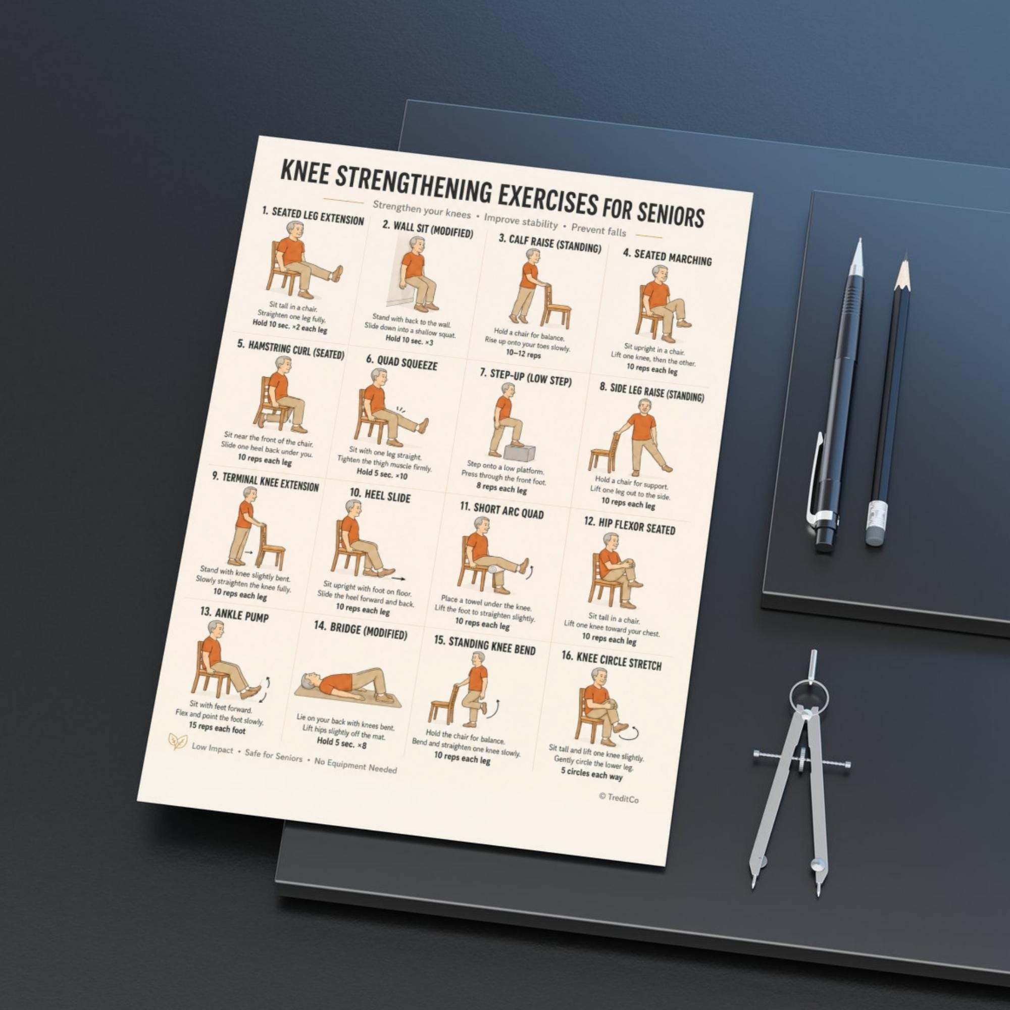 Knee Strengthening Exercises for Seniors Printable PDF — 16 Gentle Leg ...