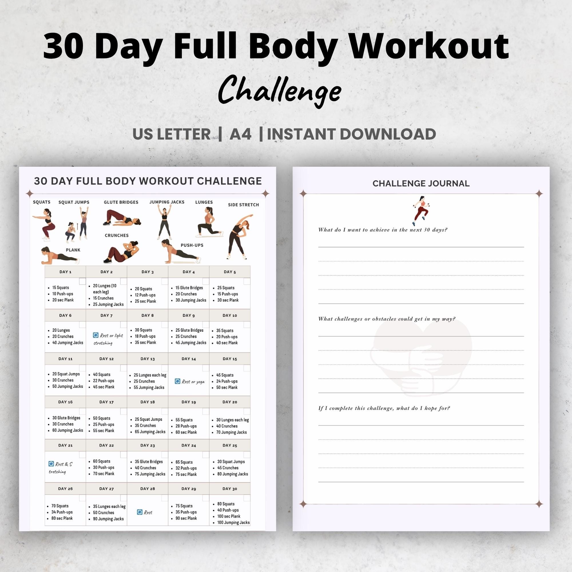 30 Day Full Body Workout Challenge Printable Chart | Home Fitness ...