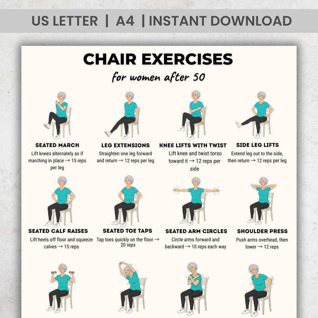 Chair Exercises for Seniors, Chair Exercises for Women Over 50, Seated  Workout Printable, Low Impact Fitness PDF - Etsy, image size:1080x1080
