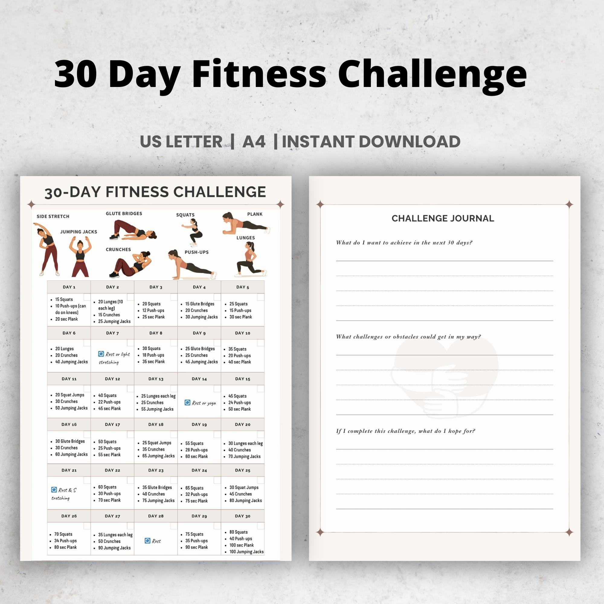 30 Day Fitness Challenge Printable Workout Chart, Home Workout Planner ...
