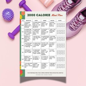 2000 Calorie Meal Plan Printable | 7-Day 2000 Calories Menu PDF