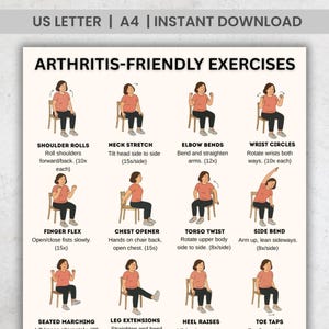 Arthrose Übungen Poster Senioren | Stuhlübungen Diagramm | Stehende Workout Printable | PDF | Ältere Fitness