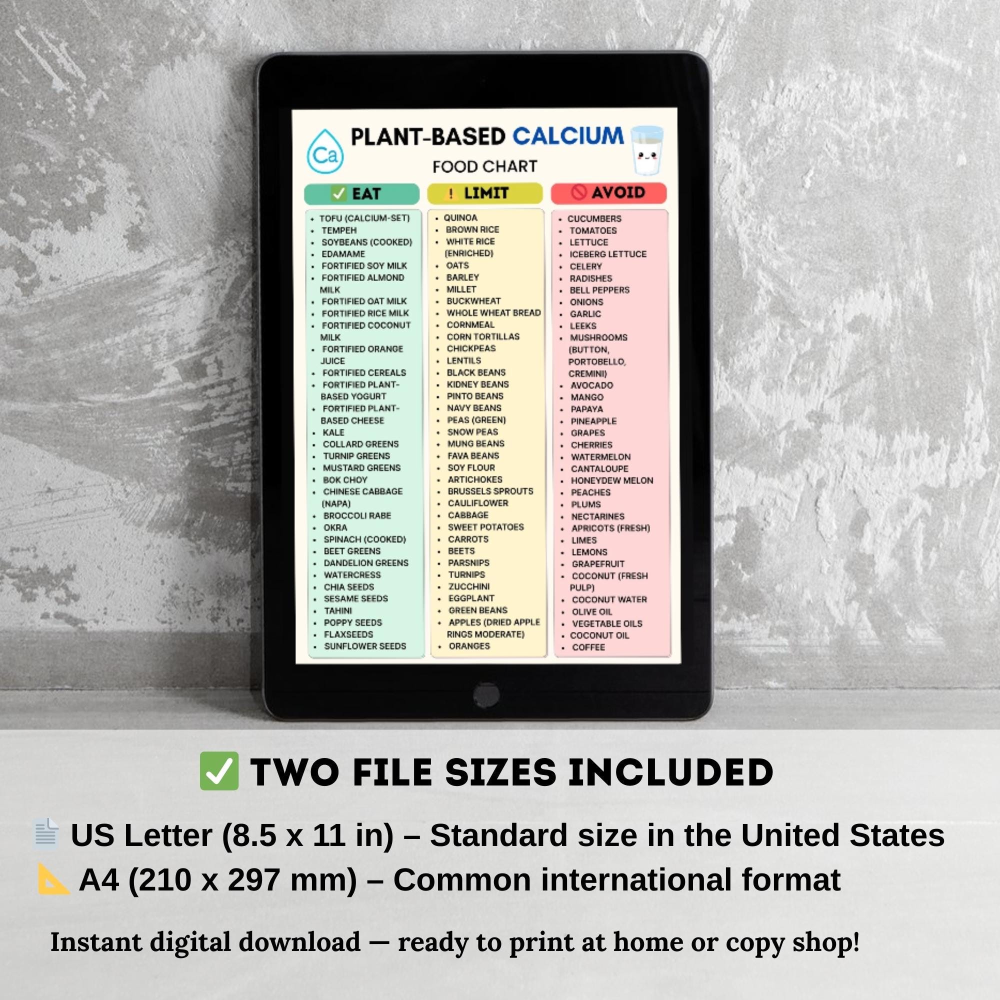 Vegan Calcium Food Chart: Plant-based Sources (PDF Download ...