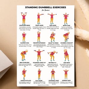 Standing Dumbbell Exercises for Seniors – 16 Illustrated Strength Training Printable