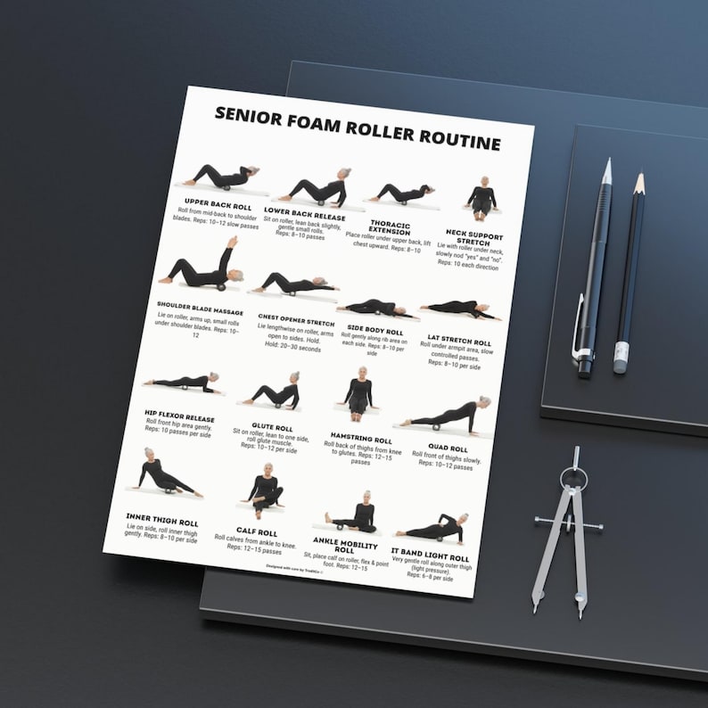 Senior Foam Roller Routine Printable | 16 Mobility & Stretch Exercises ...