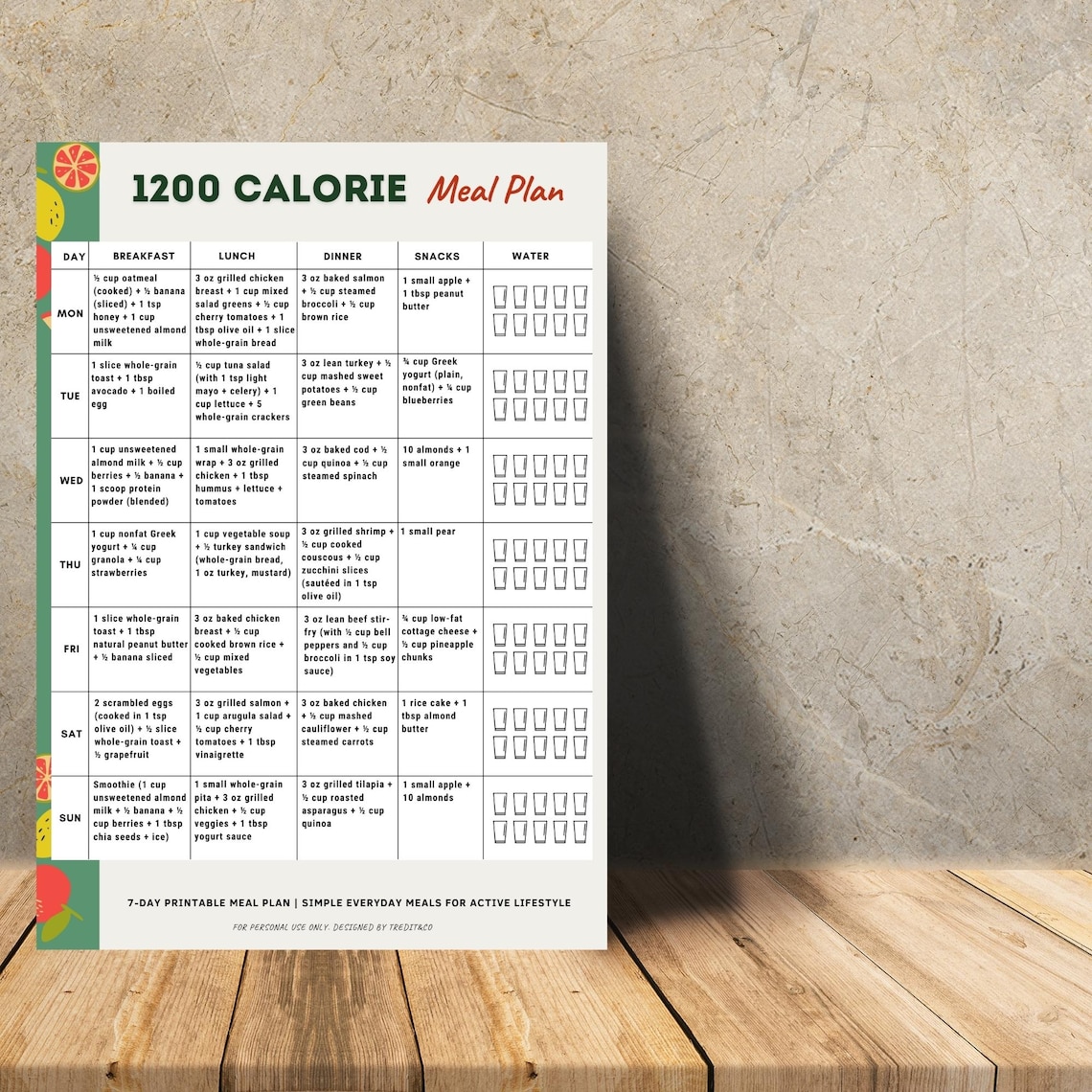 1200 Calorie Meal Plan Printable | 7 Day Meal Plan PDF | Digital ...