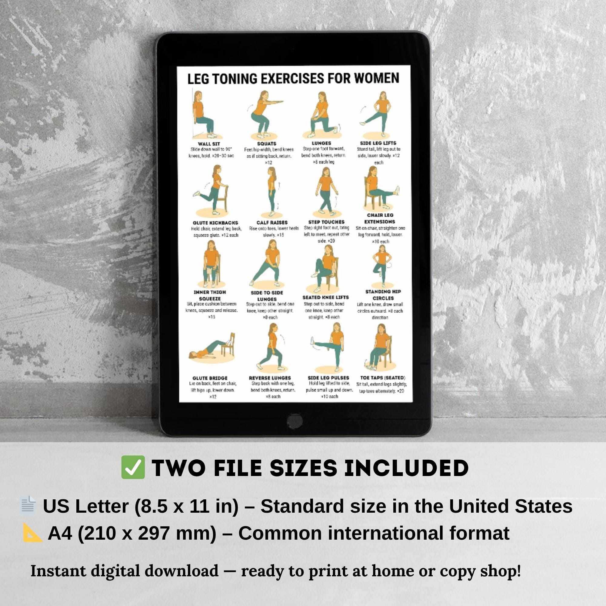 Leg Toning Workout Poster, Lower Body Exercises Chart for Women ...